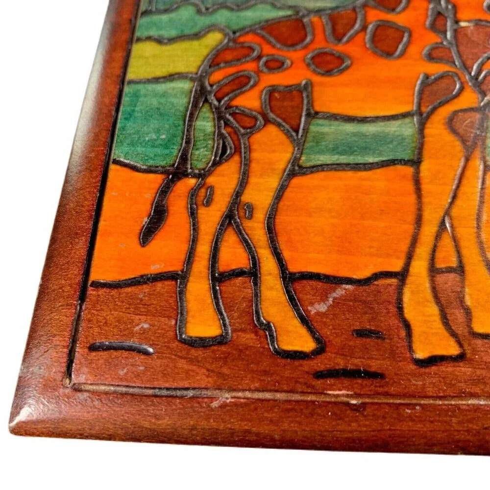 Giraffe Hinged Box Polish Handmade Linden Wood Keepsake Poland 6